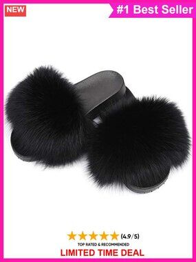 Real Fox Fur Slides Fluffy Open Toe Flat Slippers